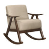 Tim 37 Inch Rocking Armchair Beige Polyester Walnut Brown Solid Wood By Casagear Home BM313142