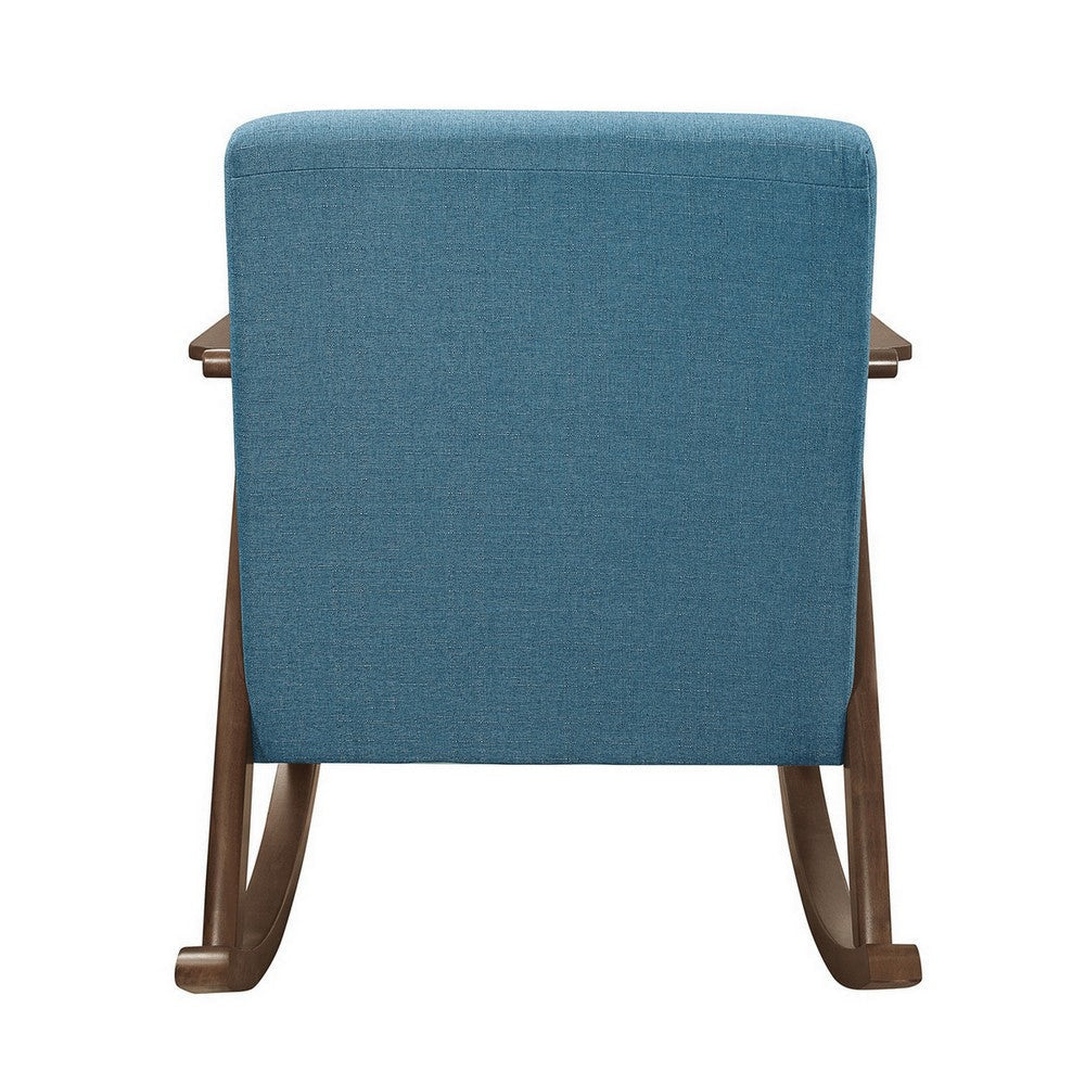 Tim 37 Inch Rocking Armchair Blue Polyester Walnut Brown Solid Wood By Casagear Home BM313143