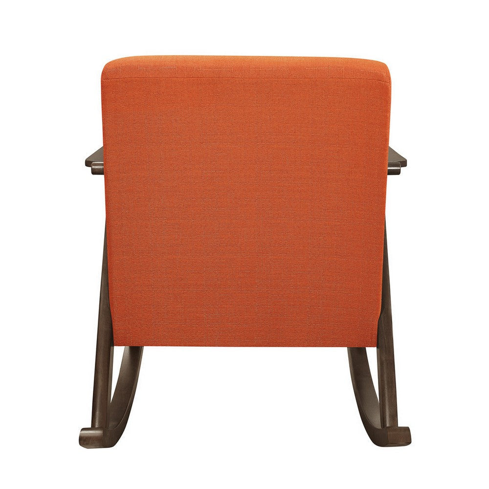 Tim 37 Inch Rocking Armchair Orange Polyester Walnut Brown Solid Wood By Casagear Home BM313145