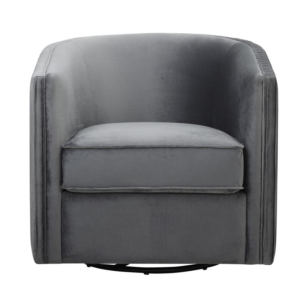 31 Inch Swivel Accent Chair Soft Gray Velvet Round Solid Wood Frame By Casagear Home BM313148