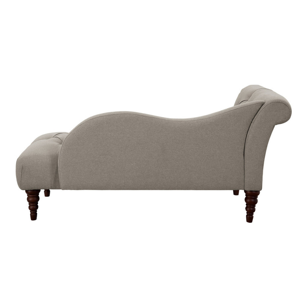 Selena 66 Inch Chaise Lounger Tufted Beige Polyester Brown Solid Wood By Casagear Home BM313149