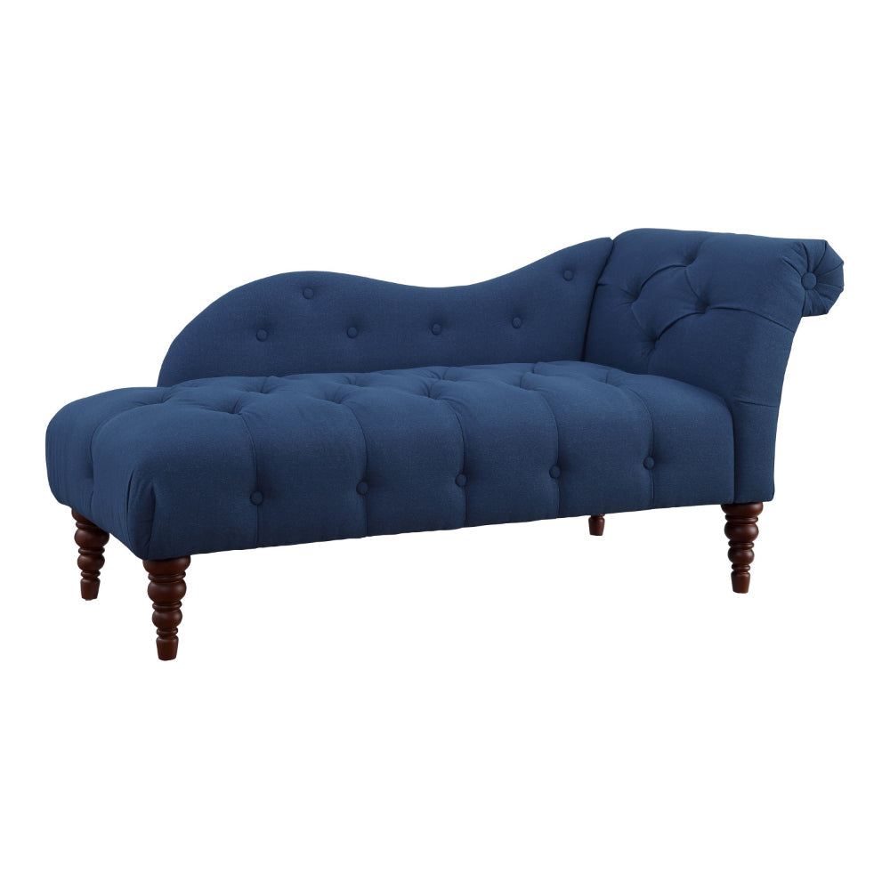Selena 66 Inch Chaise Lounger Tufted Blue Polyester Brown Solid Wood By Casagear Home BM313150