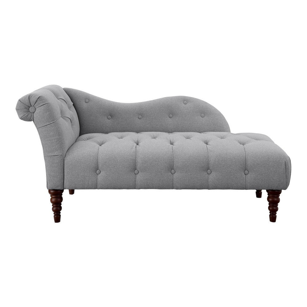 Selena 66 Inch Chaise Lounger Tufted Gray Polyester Brown Solid Wood By Casagear Home