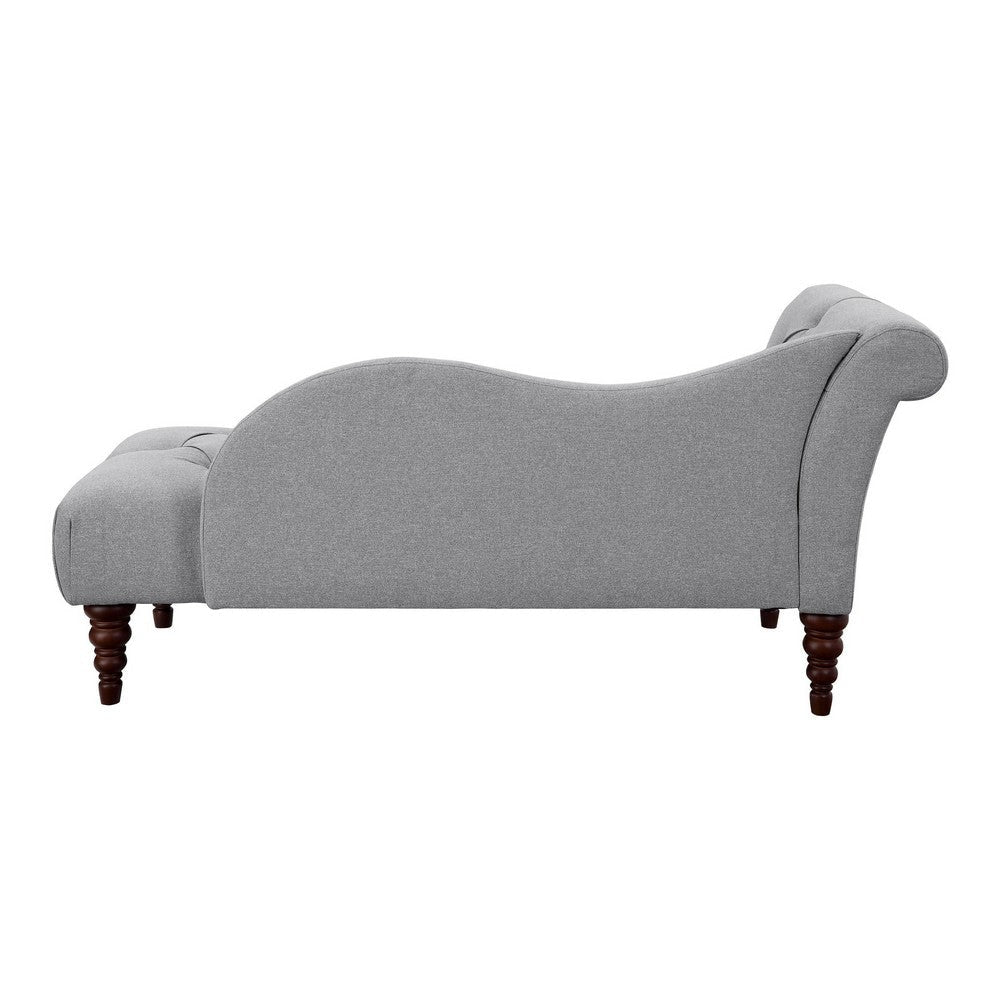 Selena 66 Inch Chaise Lounger Tufted Gray Polyester Brown Solid Wood By Casagear Home
