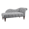 Selena 66 Inch Chaise Lounger Tufted Gray Polyester Brown Solid Wood By Casagear Home