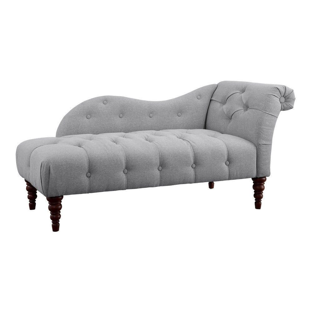 Selena 66 Inch Chaise Lounger Tufted Gray Polyester Brown Solid Wood By Casagear Home