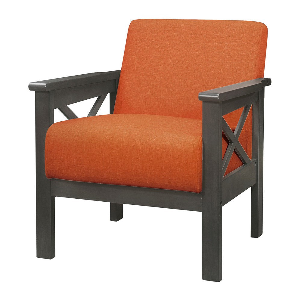 Bea 31 Inch Accent Chair Wood Armchair Orange Textured Cushions Gray By Casagear Home BM313155