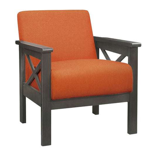 Bea 31 Inch Accent Chair Wood Armchair, Orange Textured Cushions, Gray By Casagear Home