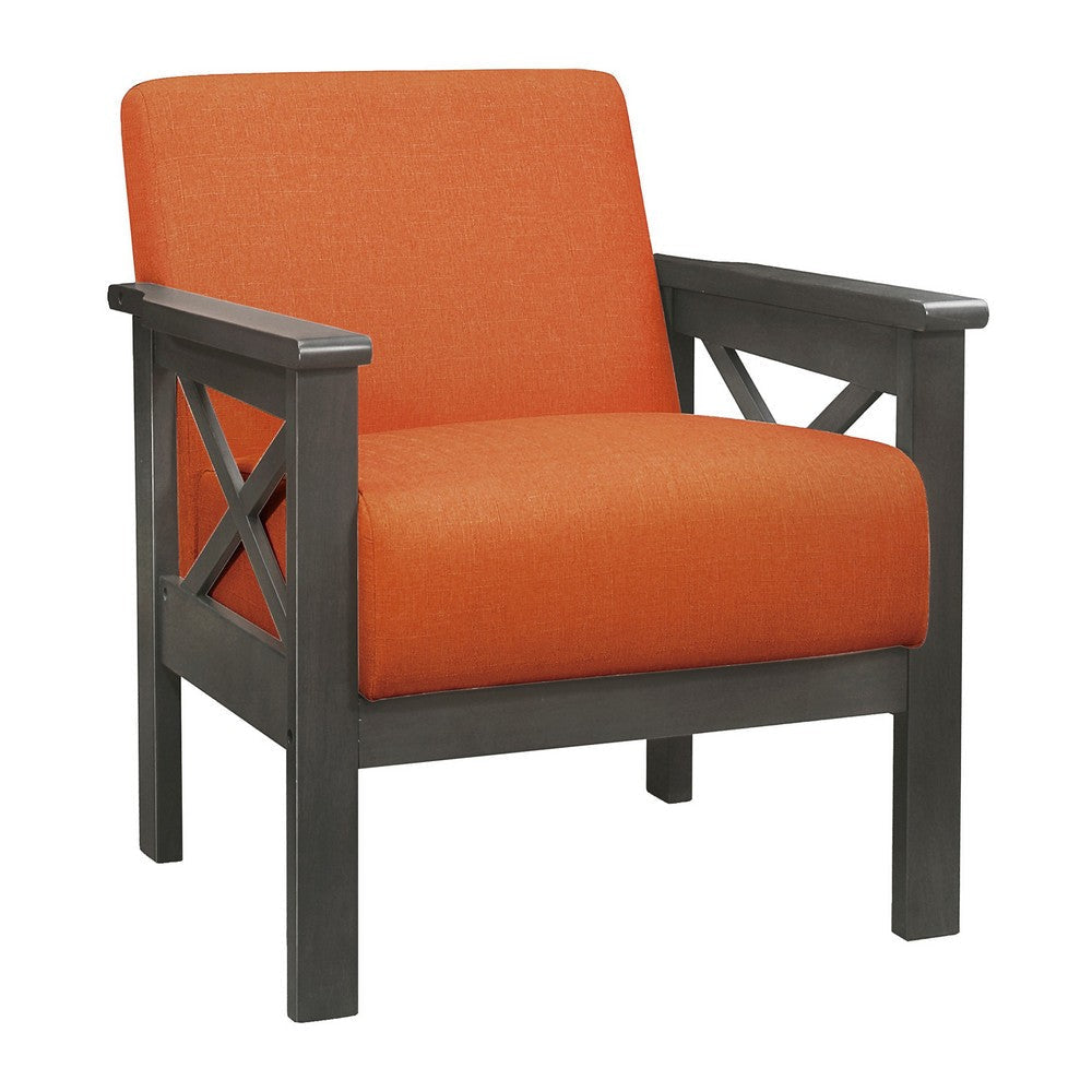 Bea 31 Inch Accent Chair Wood Armchair Orange Textured Cushions Gray By Casagear Home BM313155