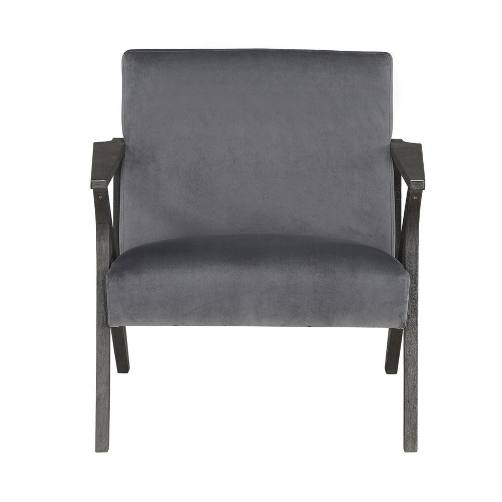 Esme 35 Inch Accent Chair Armchair Rubberwood Velvet Cushioned Seat Gray By Casagear Home BM313156