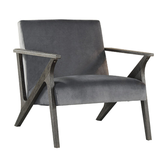 Esme 35 Inch Accent Chair Armchair, Rubberwood, Velvet Cushioned Seat, Gray By Casagear Home