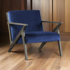 Esme 35 Inch Accent Chair Wood Armchair, Blue Velvet Cushioned Seat, Gray By Casagear Home