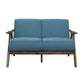 Indy 51 Inch Loveseat Brown Rubberwood Angled Frame Textured Blue Fabric By Casagear Home BM313159