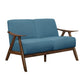 Indy 51 Inch Loveseat, Brown Rubberwood Angled Frame, Textured Blue Fabric By Casagear Home