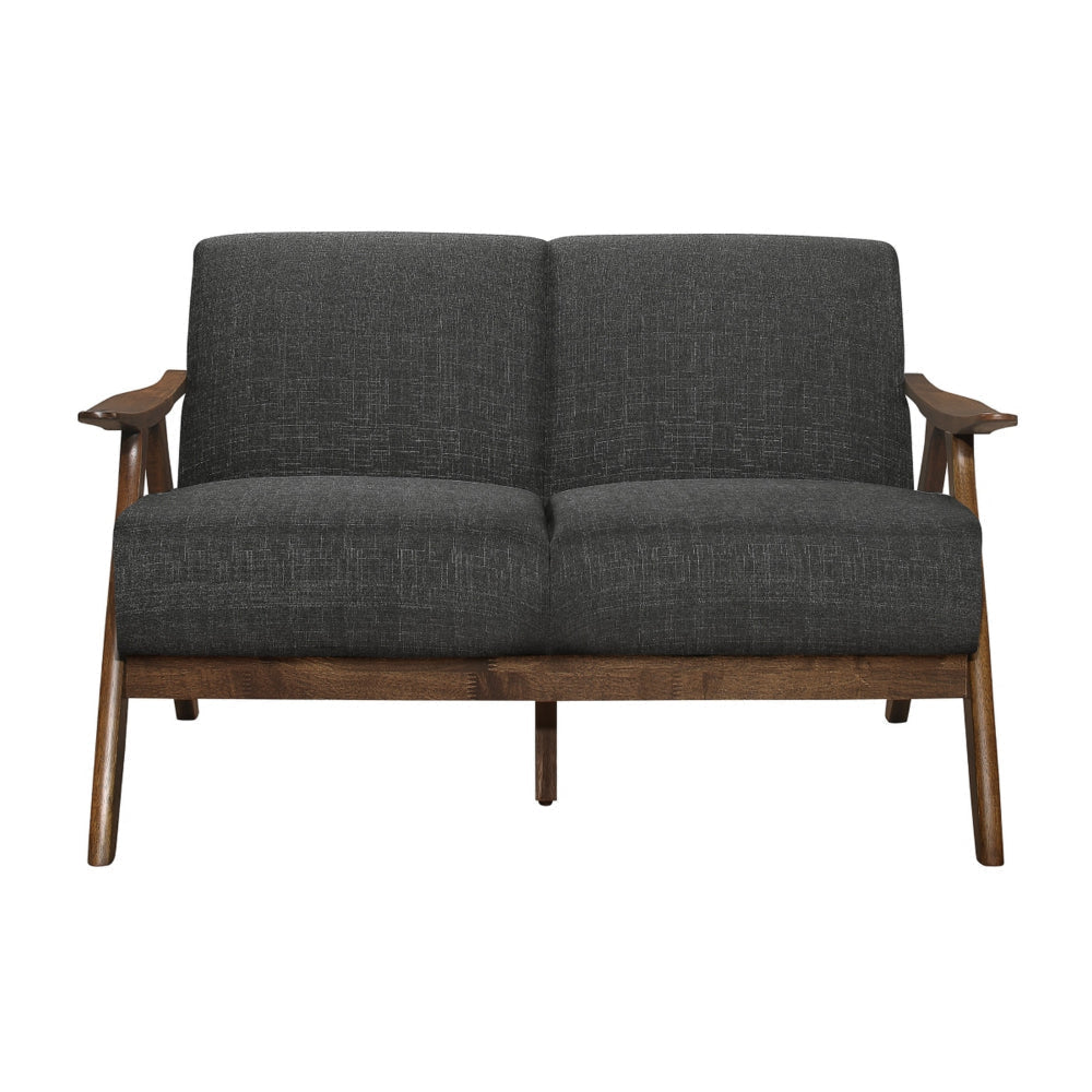 Indy 51 Inch Loveseat Brown Rubberwood Angled Frame Textured Gray Fabric By Casagear Home BM313160
