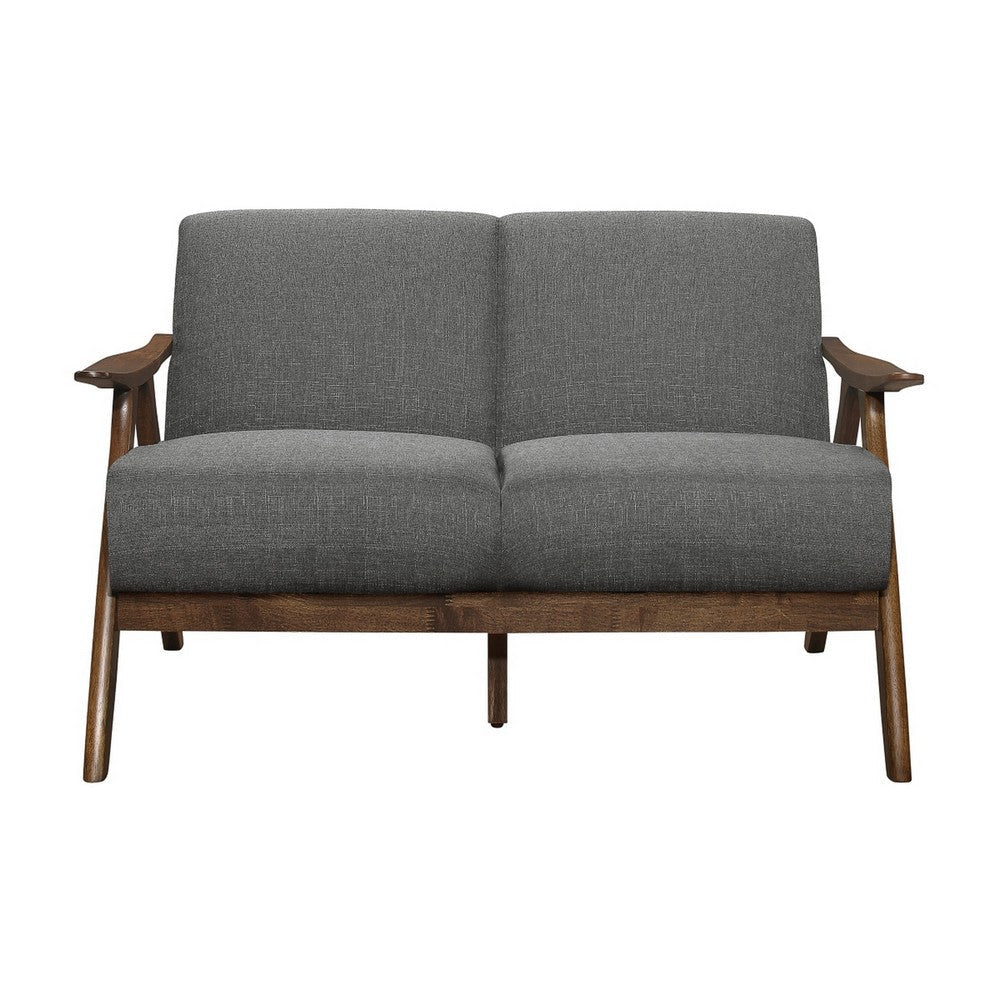 Indy 51 Inch Loveseat Brown Wood Angled Frame Textured Light Gray Fabric By Casagear Home