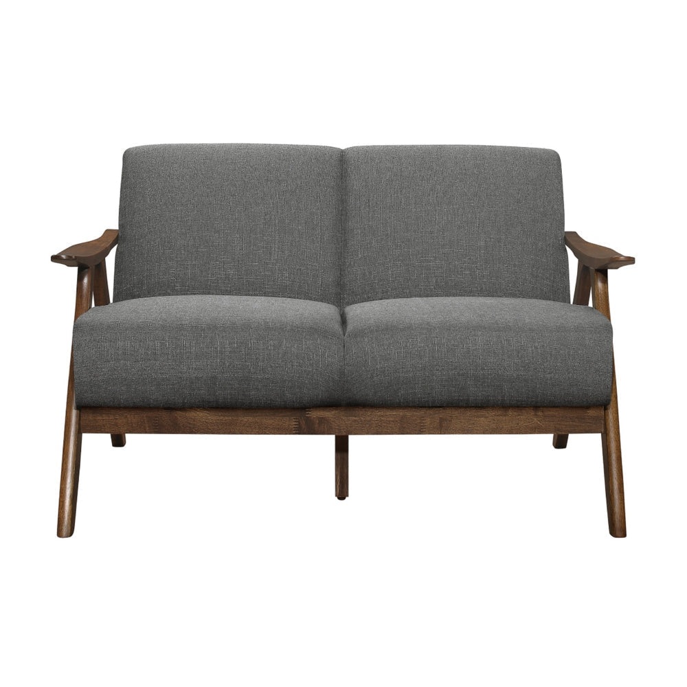 Indy 51 Inch Loveseat Brown Wood Angled Frame Textured Light Gray Fabric By Casagear Home BM313161