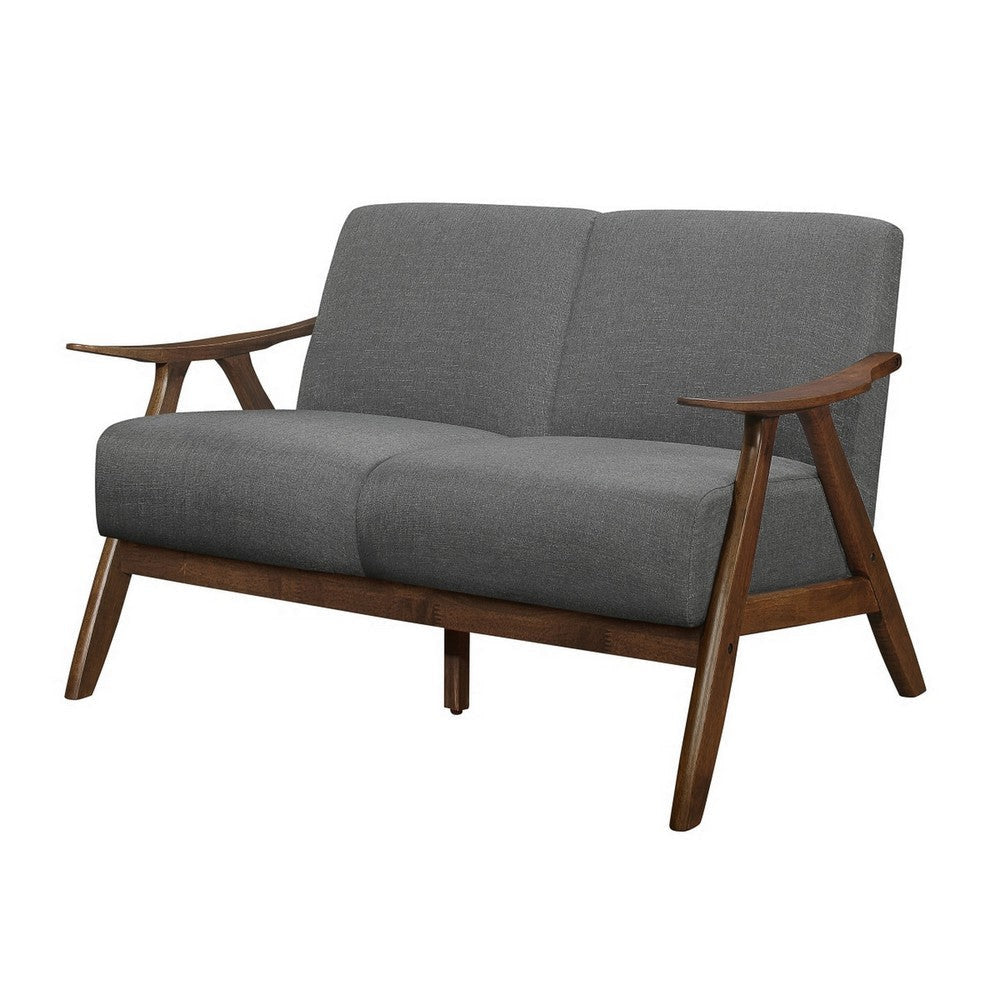 Indy 51 Inch Loveseat Brown Wood Angled Frame Textured Light Gray Fabric By Casagear Home