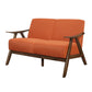 Indy 51 Inch Loveseat Brown Wood Angled Frame Textured Orange Fabric By Casagear Home BM313162