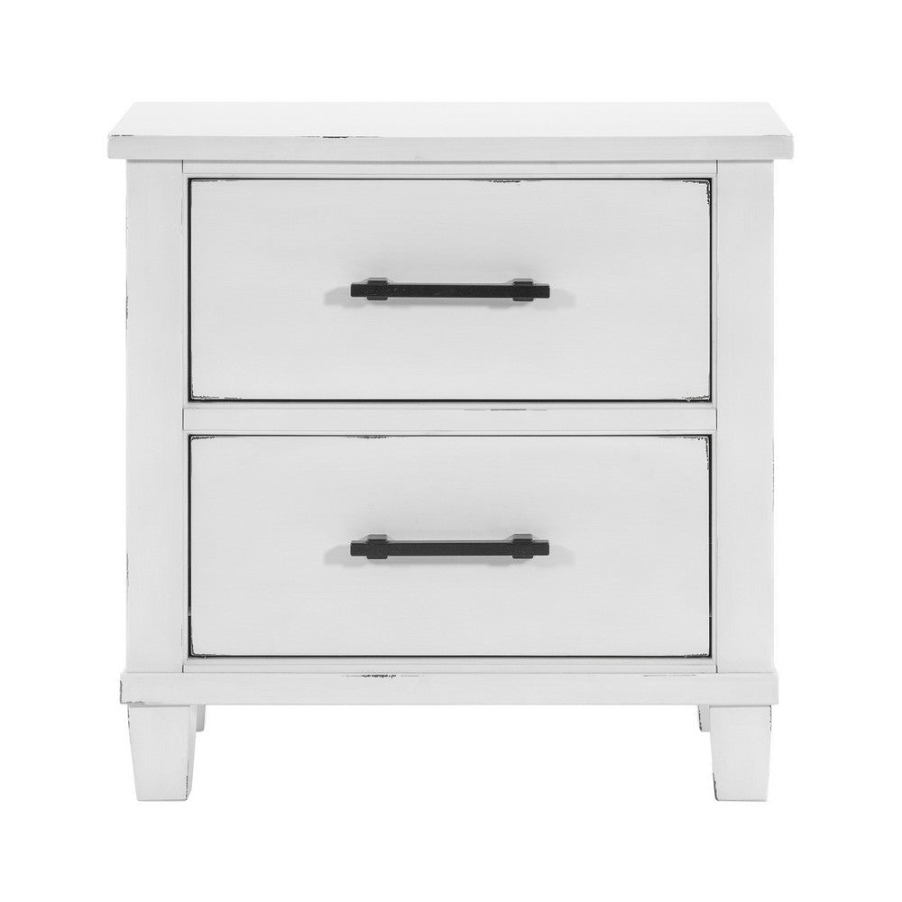 Gemi 27 Inch Nightstand with 2 Drawers Black Handles White Wood Finish By Casagear Home BM313167