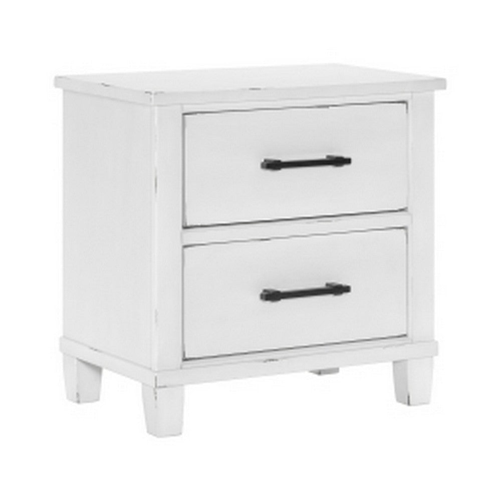 Gemi 27 Inch Nightstand with 2 Drawers Black Handles White Wood Finish By Casagear Home BM313167