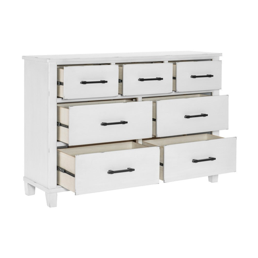 Gemi 59 Inch Wide Dresser with 7 Drawers Black Handles White Wood Finish By Casagear Home BM313168