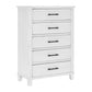 Gemi 53 Inch Tall Dresser Chest 5 Drawer with Black Handles White Wood By Casagear Home BM313169