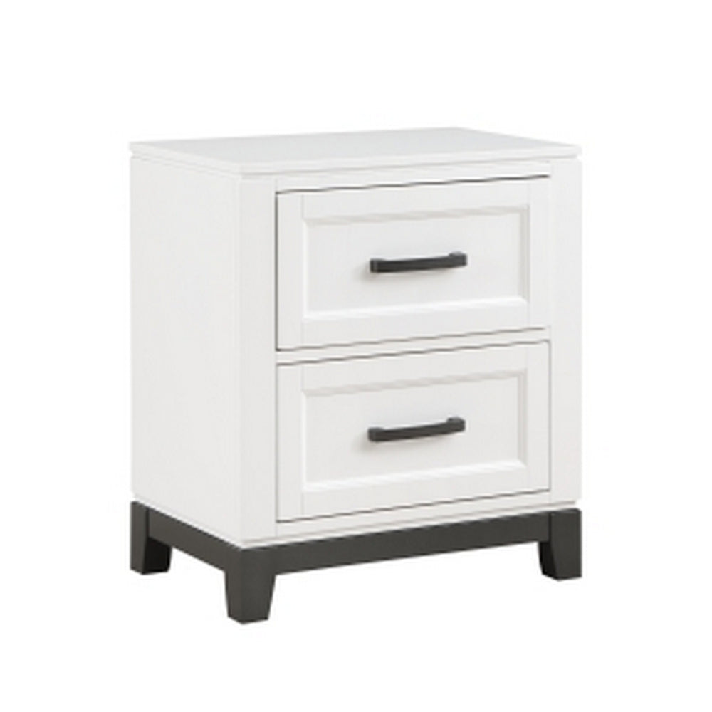 Thiem 28 Inch Nightstand with 2 Drawers, Black Handles, White Wood Finish By Casagear Home