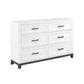 Thiem 61 Inch Wide Dresser, 6 Drawers with Black Handles, White Wood Finish By Casagear Home