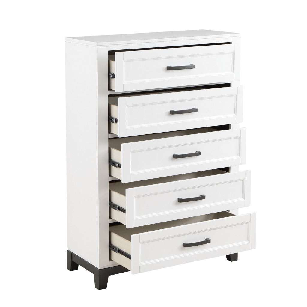 Thiem 51 Inch Tall Dresser Chest with 5 Drawers Black Handles White Wood By Casagear Home BM313172