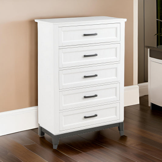 Thiem 51 Inch Tall Dresser Chest with 5 Drawers Black Handles White Wood By Casagear Home BM313172