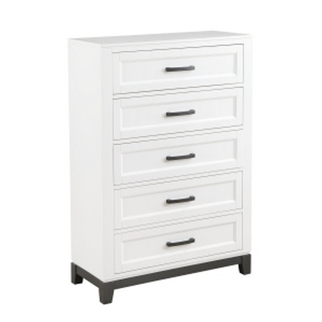 Thiem 51 Inch Tall Dresser Chest with 5 Drawers Black Handles White Wood By Casagear Home BM313172