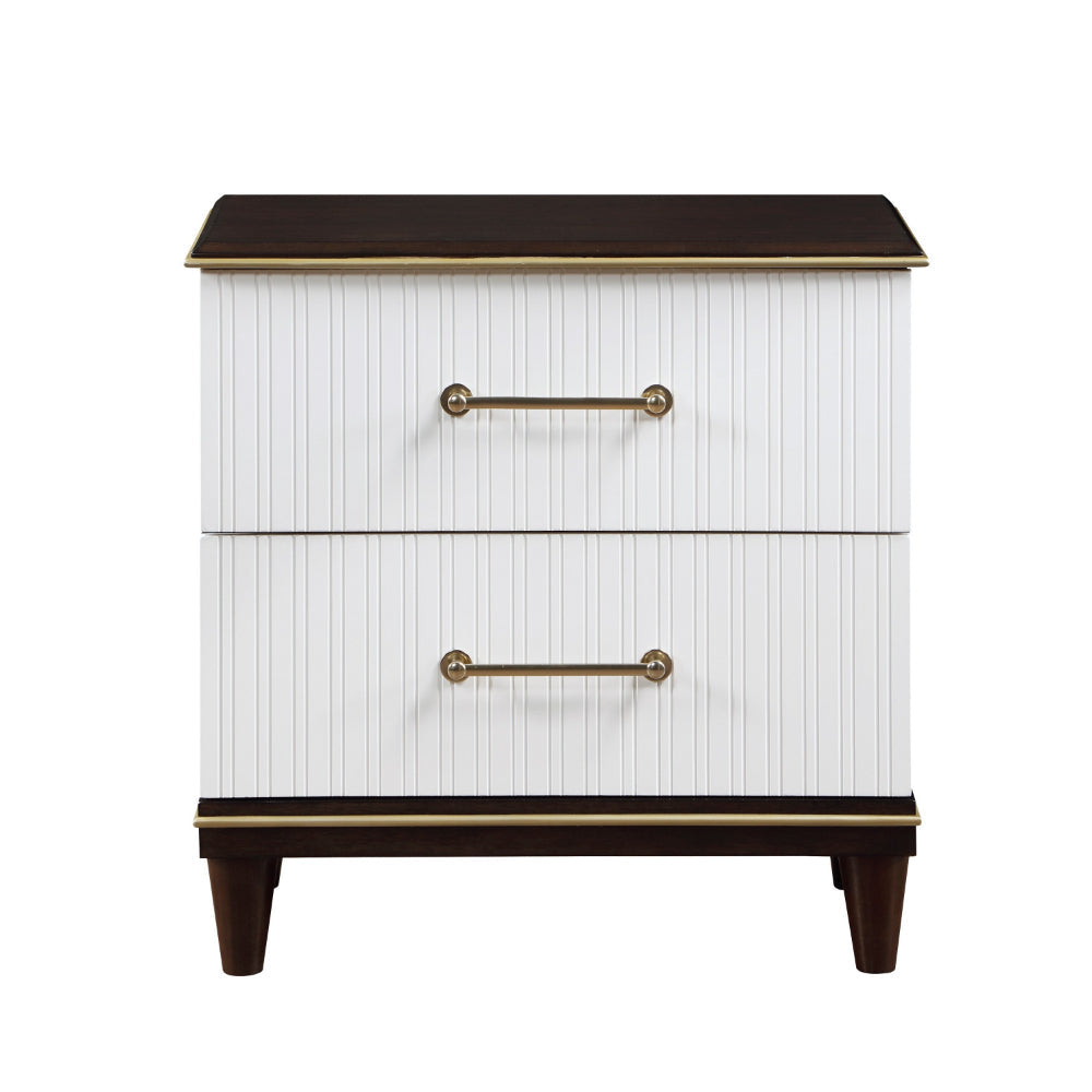 Shim 29 Inch Nightstand with 2 Drawers Gold White and Cherry Brown Wood By Casagear Home BM313173