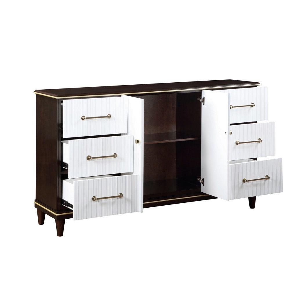 Shim 66 Inch Wide Dresser 6 Drawers and Double Door White Cherry Brown By Casagear Home BM313174