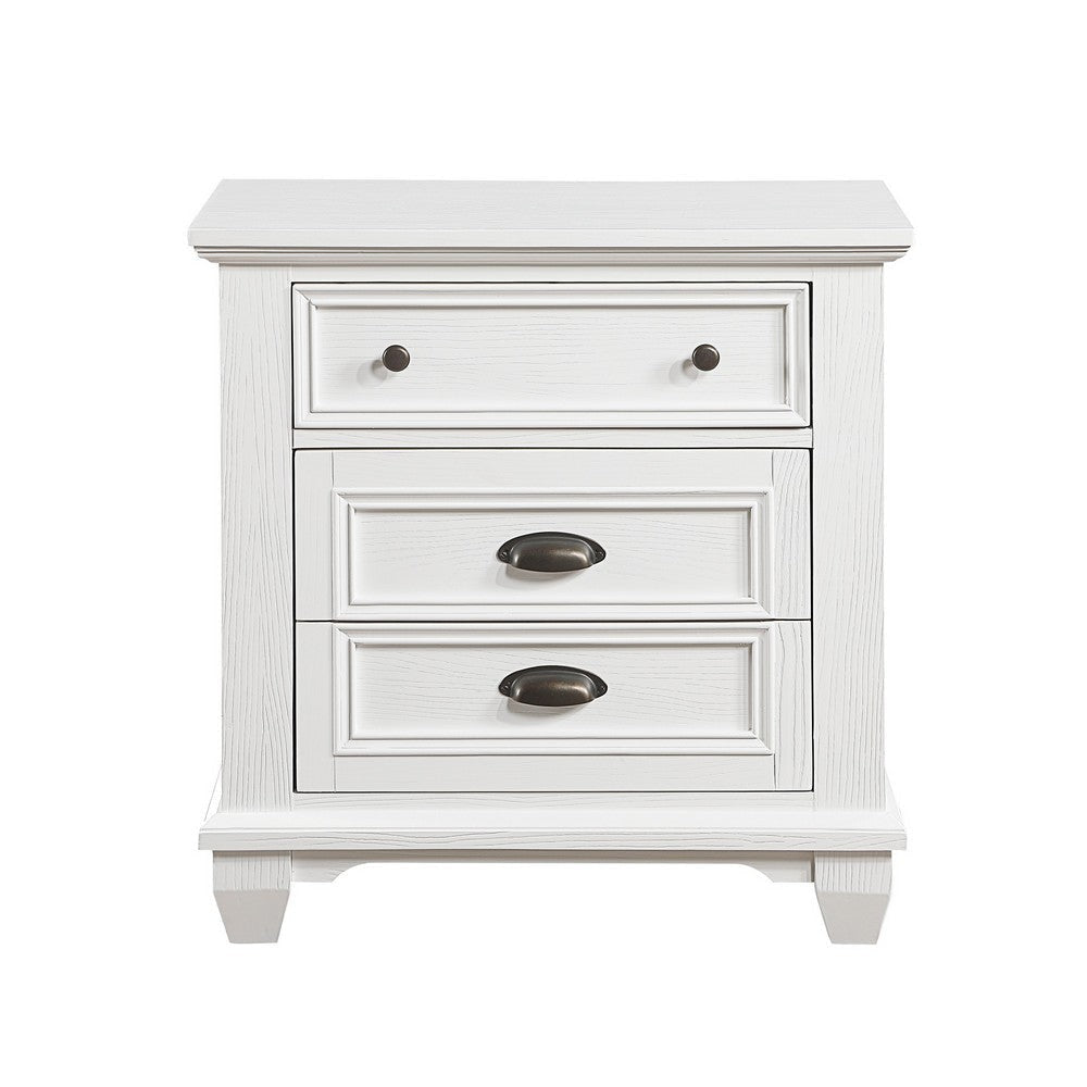 Lyni 30 Inch Nightstand with 3 Drawers Farmhouse White Acacia Wood By Casagear Home BM313176