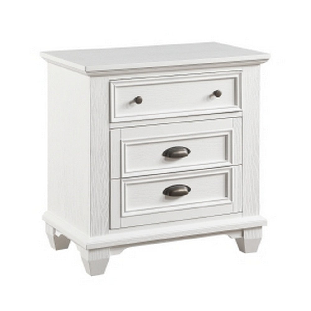 Lyni 30 Inch Nightstand with 3 Drawers Farmhouse White Acacia Wood By Casagear Home BM313176