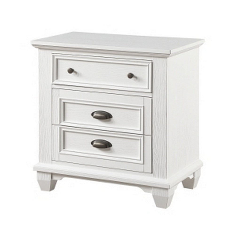 Lyni 30 Inch Nightstand with 3 Drawers Farmhouse White Acacia Wood By Casagear Home BM313176