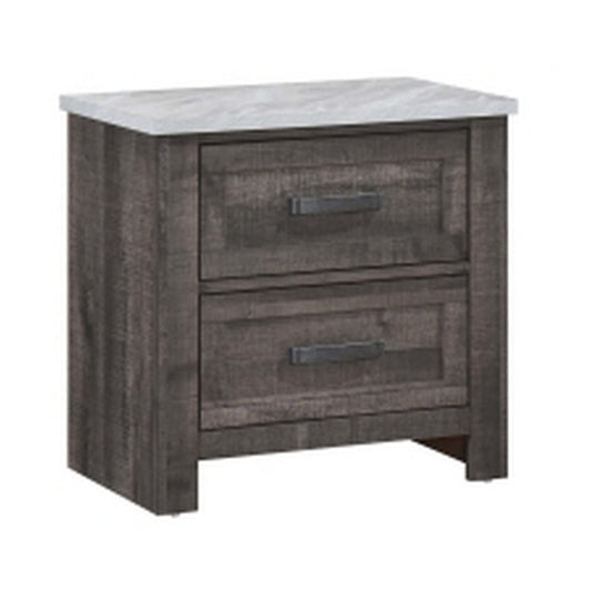 Romy 26 Inch Nightstand with 2 Drawers, Rustic Farmhouse Gray White Wood By Casagear Home