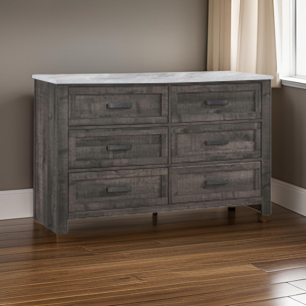 Romy 59 Inch Wide Dresser 6 Drawers Rustic Farmhouse Gray and White Wood By Casagear Home BM313184