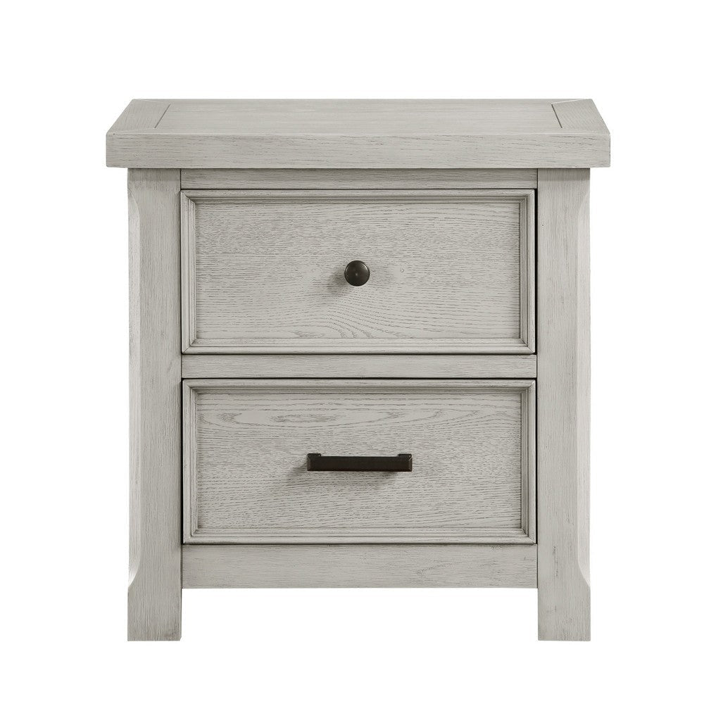 Myna 29 Inch Nightstand with 2 Drawers Rustic Farmhouse White Oak Veneer By Casagear Home BM313186