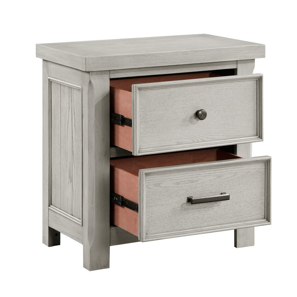 Myna 29 Inch Nightstand with 2 Drawers Rustic Farmhouse White Oak Veneer By Casagear Home BM313186