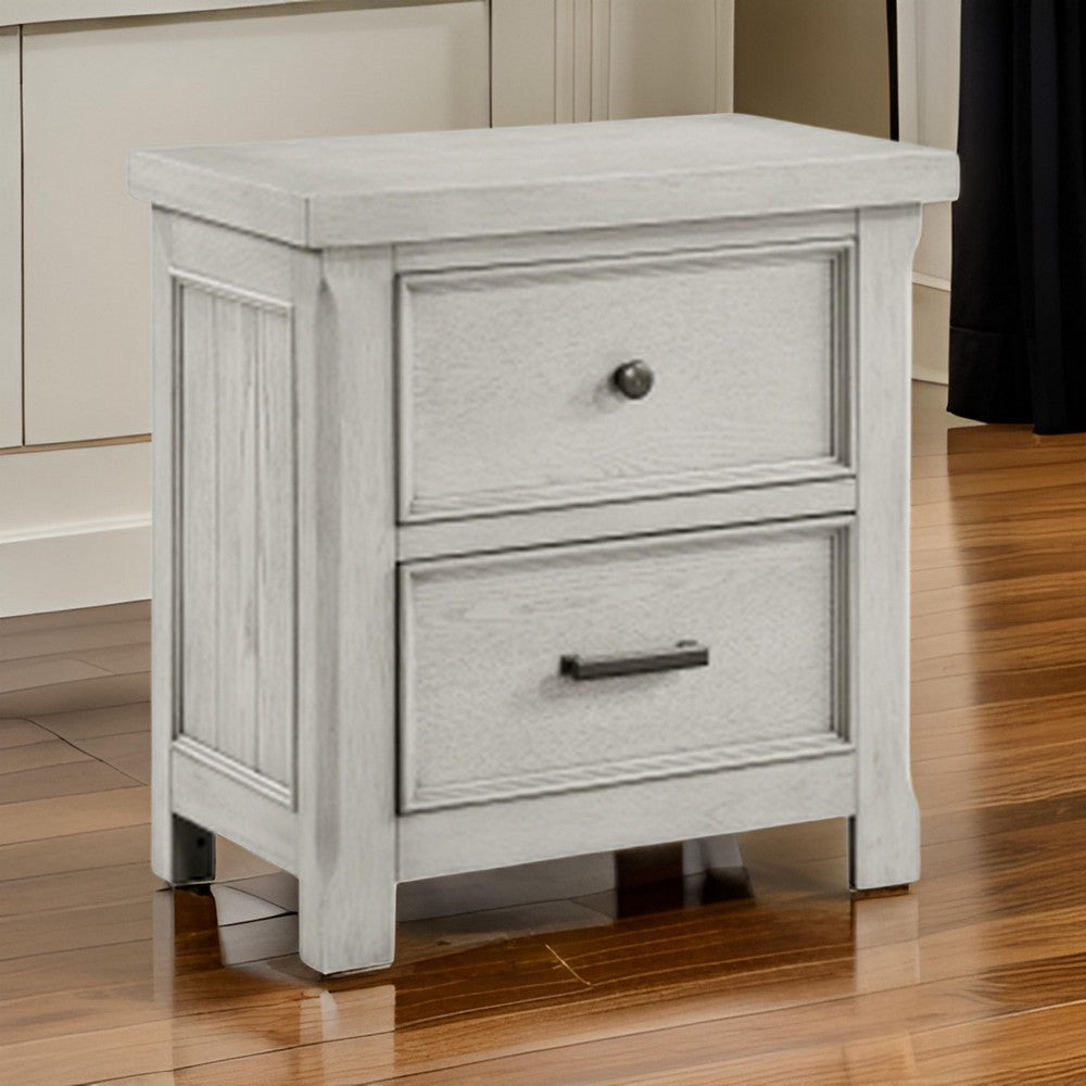 Myna 29 Inch Nightstand with 2 Drawers, Rustic Farmhouse White Oak Veneer By Casagear Home