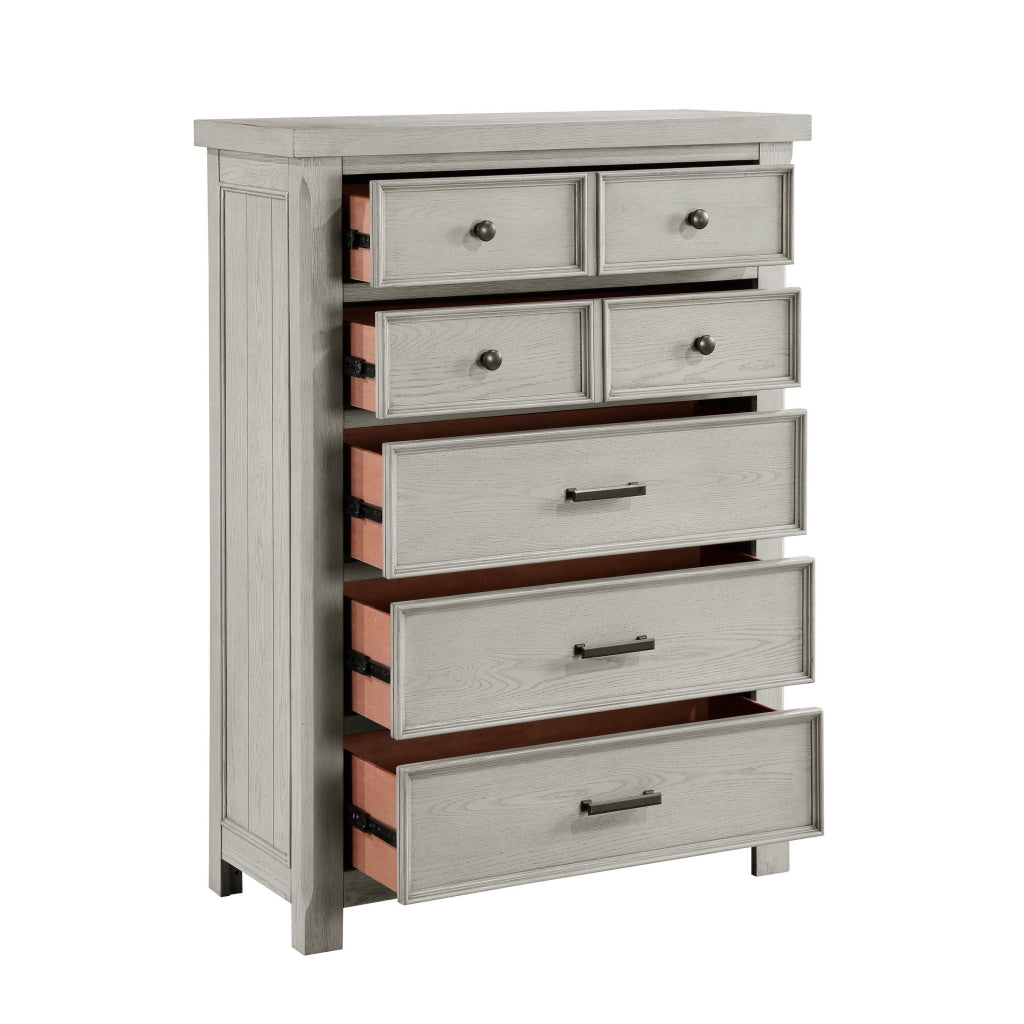 Myna 57 Inch Tall Dresser Chest with 7 Drawers Rustic White Oak Veneer By Casagear Home BM313188