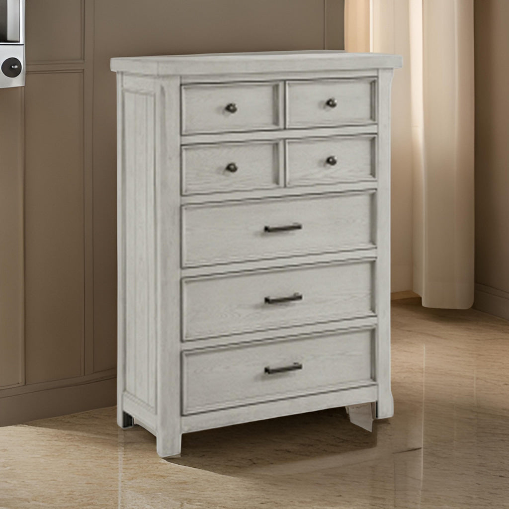 Myna 57 Inch Tall Dresser Chest with 7 Drawers, Rustic White Oak Veneer By Casagear Home