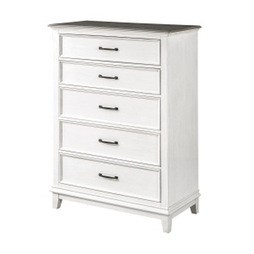 Woki 55 Inch Tall Dresser Chest 5 Drawers White and Brown Solid Wood By Casagear Home BM313191