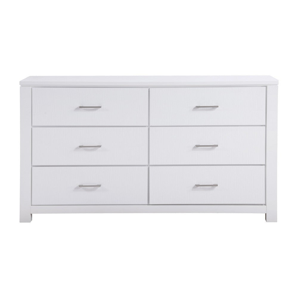 Roni 66 Inch Wide Dresser 6 Drawers Embossed Design White Solid Wood By Casagear Home BM313195