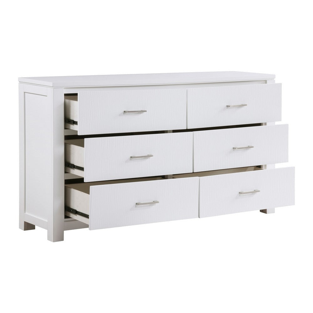 Roni 66 Inch Wide Dresser 6 Drawers Embossed Design White Solid Wood By Casagear Home BM313195