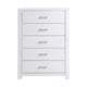 Roni 52 Inch Tall Dresser Chest 5 Drawers Embossed White Solid Wood By Casagear Home BM313196