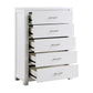 Roni 52 Inch Tall Dresser Chest 5 Drawers Embossed White Solid Wood By Casagear Home BM313196