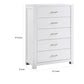 Roni 52 Inch Tall Dresser Chest 5 Drawers Embossed White Solid Wood By Casagear Home BM313196